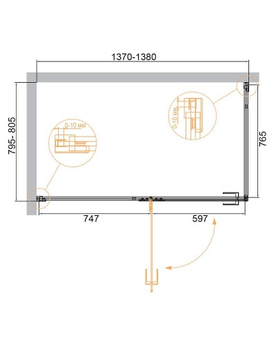 Душевой уголок Cezares Bellagio 140x80 BELLAGIO-AH-1-140/80-C-BORO профиль Золото брашированное стекло прозрачное