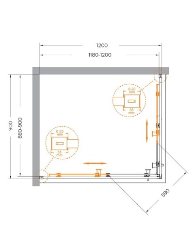 Душевой уголок CEZARES RELAX-304-AH-2-120/90-C-CR
