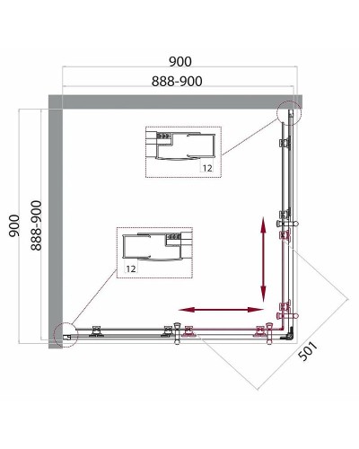 Душевой уголок BelBagno Uno 90х90 UNO-195-A-2-90-P-NERO профиль Черный матовый стекло рифленое