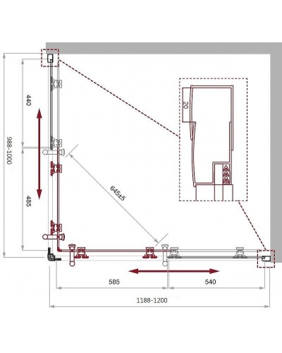 Душевой уголок BelBagno Uno 120х100 UNO-195-AH-2-120/100-C-NERO профиль Черный матовый стекло прозрачное