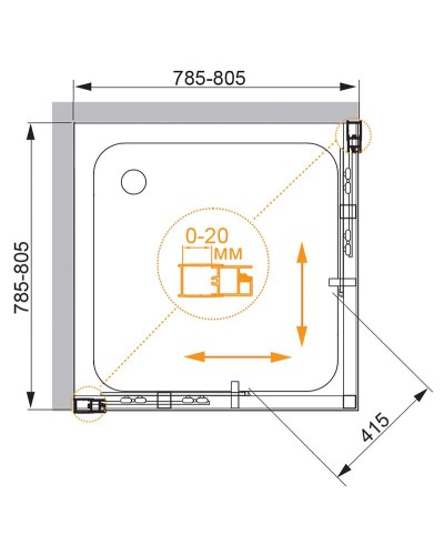 Душевой уголок Cezares Momento 80x80 MOMENTO-A-2-80-C-Cr профиль Хром стекло прозрачное