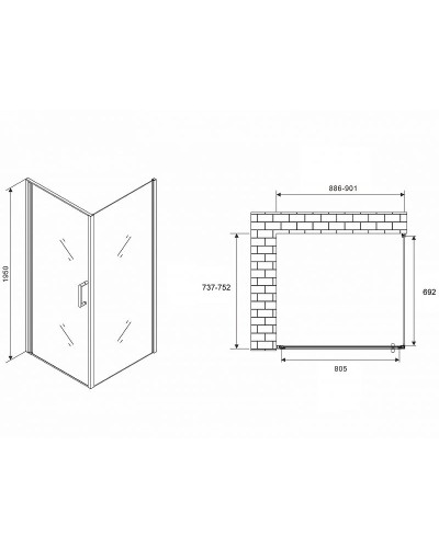 Душевой уголок Abber Sonnenstrand 90x75 AG04090-S75 профиль Хром стекло прозрачное