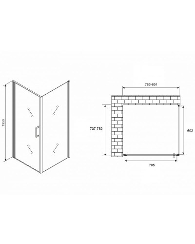 Душевой уголок Abber Sonnenstrand 80x75 AG04080B-S75B профиль Черный стекло прозрачное