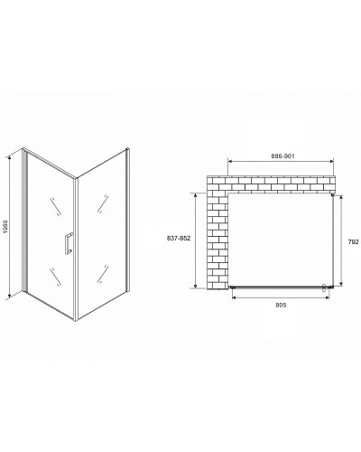 Душевой уголок Abber Sonnenstrand 90x85 AG04090B-S85B профиль Черный стекло прозрачное