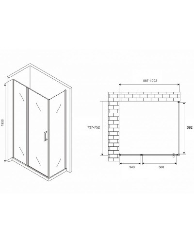 Душевой уголок Abber Sonnenstrand 100x75 AG04100BS-S75B профиль Черный стекло прозрачное
