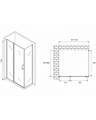 Душевой уголок Abber Sonnenstrand 100x85 AG04100BS-S85B профиль Черный стекло прозрачное