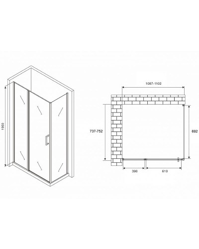 Душевой уголок Abber Sonnenstrand 110x75 AG04110BS-S75B профиль Черный стекло прозрачное