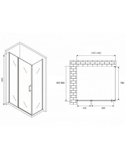 Душевой уголок Abber Sonnenstrand 120x85 AG04120BS-S85B профиль Черный стекло прозрачное