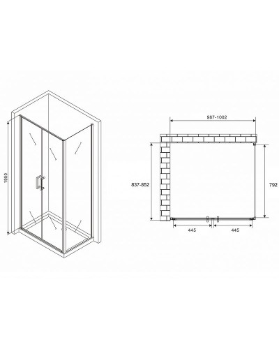 Душевой уголок Abber Sonnenstrand 100x85 AG04100BC-S85B профиль Черный стекло прозрачное