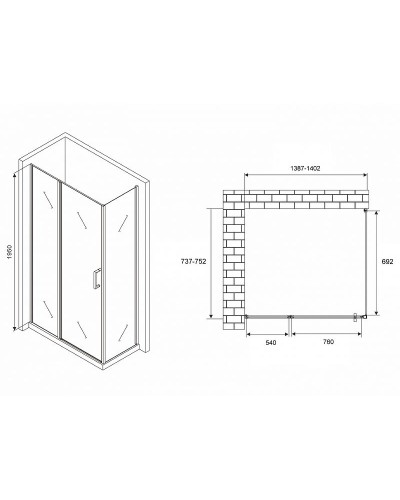 Душевой уголок Abber Sonnenstrand 140х75 AG04140S-S75 профиль Хром стекло прозрачное