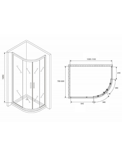 Душевой уголок Abber Schwarzer Diamant 110x80 AG01118 профиль Хром стекло прозрачное