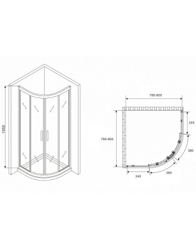 Душевой уголок Abber Schwarzer Diamant 80x80 AG01080M профиль Хром стекло матовое