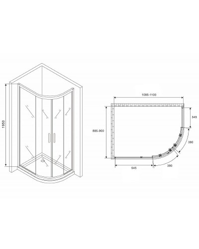 Душевой уголок Abber Schwarzer Diamant 110x90 AG01119M профиль Хром стекло матовое