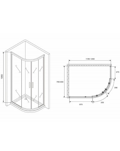 Душевой уголок Abber Schwarzer Diamant 120x80 AG01128M профиль Хром стекло матовое