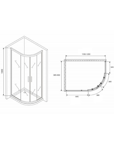 Душевой уголок Abber Schwarzer Diamant 120x90 AG01129M профиль Хром стекло матовое