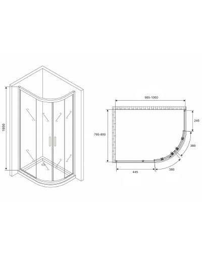 Душевой уголок Abber Schwarzer Diamant 100x80 AG01180B профиль Черный стекло прозрачное