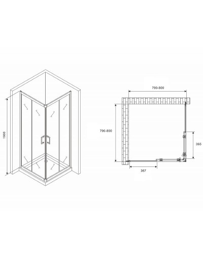 Душевой уголок Abber Schwarzer Diamant 80x80 AG020805 профиль Хром стекло прозрачное