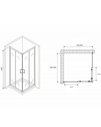 Душевой уголок Abber Schwarzer Diamant 90x90 AG020905 профиль Хром стекло прозрачное