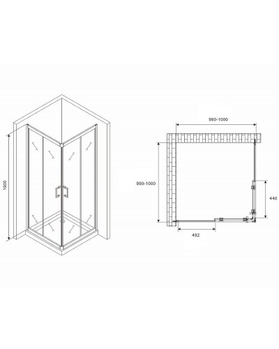 Душевой уголок Abber Schwarzer Diamant 100x100 AG02100B5 профиль Черный стекло прозрачное