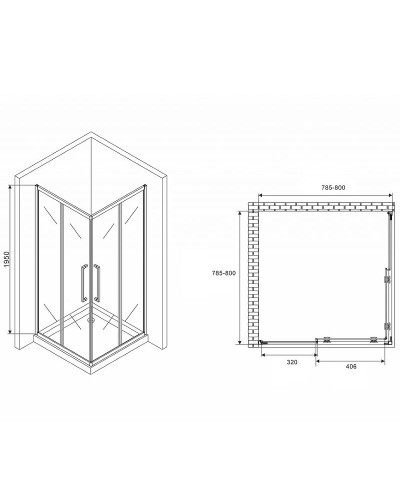 Душевой уголок Abber Schwarzer Diamant 80x80 AG02080MH профиль Хром стекло матовое