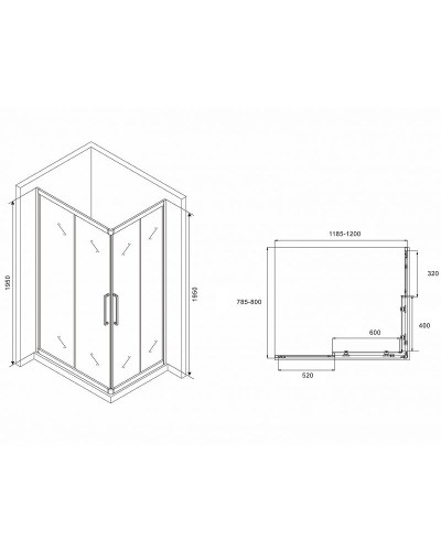 Душевой уголок Abber Schwarzer Diamant 120x80 AG02128H профиль Хром стекло прозрачное