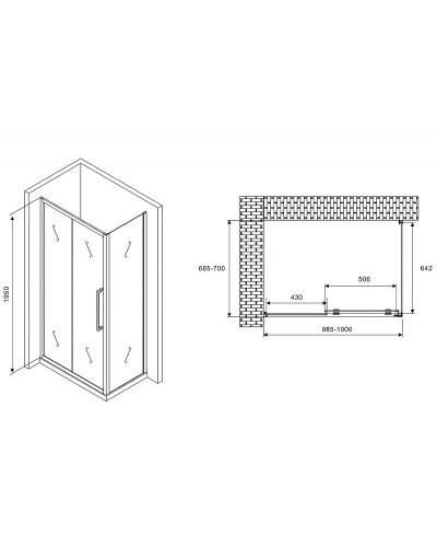 Душевой уголок Abber Schwarzer Diamant 100x70 AG30100MH-S70M профиль Хром стекло матовое