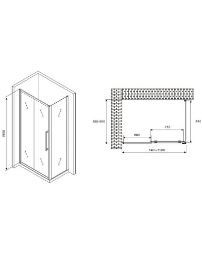 Душевой уголок Abber Schwarzer Diamant 150x90 AG30150MH-S90M профиль Хром стекло матовое