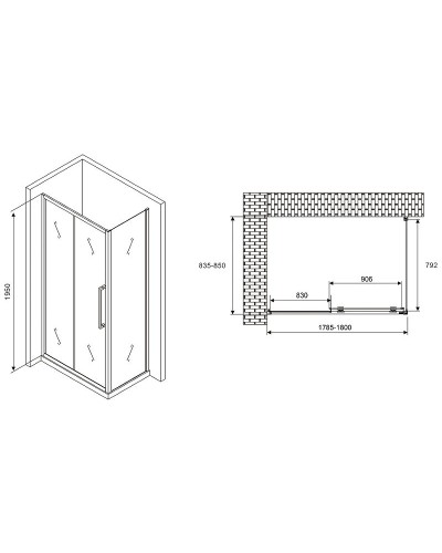Душевой уголок Abber Schwarzer Diamant 180x85 AG30180BH-S85B профиль Черный стекло прозрачное
