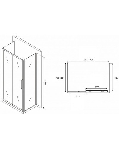 Душевой уголок Abber Schwarzer Diamant 100x75 AG30100BH-S75B-S75B профиль Черный стекло прозрачное