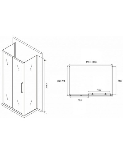 Душевой уголок Abber Schwarzer Diamant 120x75 AG30120BH-S75B-S75B профиль Черный стекло прозрачное