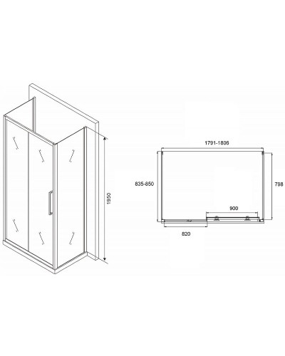 Душевой уголок Abber Schwarzer Diamant 180x85 AG30180BH-S85B-S85B профиль Черный стекло прозрачное