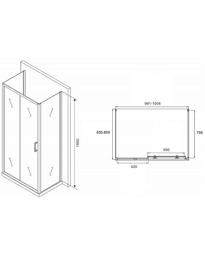 Душевой уголок Abber Schwarzer Diamant 100x85 AG30100B-S85B-S85B профиль Черный стекло прозрачное