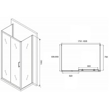 Душевой уголок Abber Schwarzer Diamant 180x85 AG30180B-S85B-S85B профиль Черный стекло прозрачное