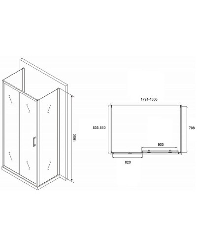 Душевой уголок Abber Schwarzer Diamant 180x85 AG30180B-S85B-S85B профиль Черный стекло прозрачное