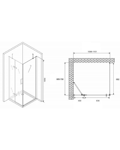 Душевой уголок Abber Zart 110x70 AG08110-S71 профиль Хром стекло прозрачное