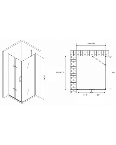 Душевой уголок Abber Zart 70x100 AG08070P-S101 профиль Хром стекло прозрачное