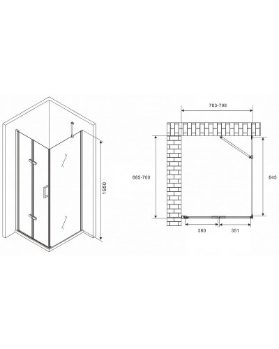 Душевой уголок Abber Zart 80x70 AG08080P-S71 профиль Хром стекло прозрачное