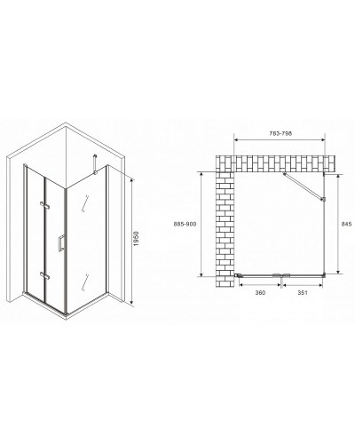 Душевой уголок Abber Zart 80x90 AG08080P-S91 профиль Хром стекло прозрачное