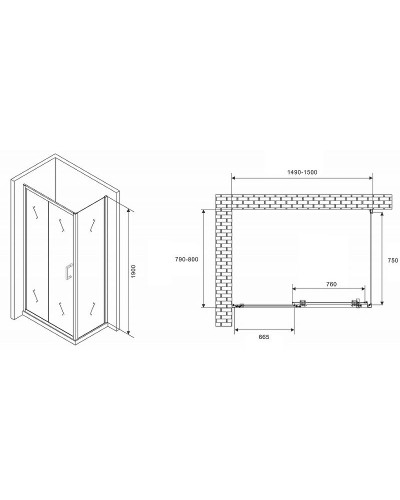 Душевой уголок Abber Schwarzer Diamant 150x80 AG301505-S805 профиль Хром стекло прозрачное