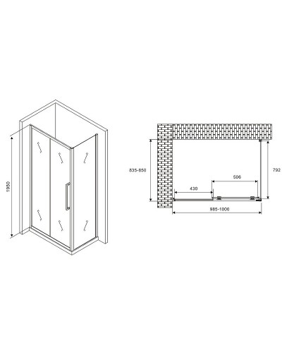 Душевой уголок Abber Schwarzer Diamant 100x85 AG30100H-S85 профиль Хром стекло прозрачное