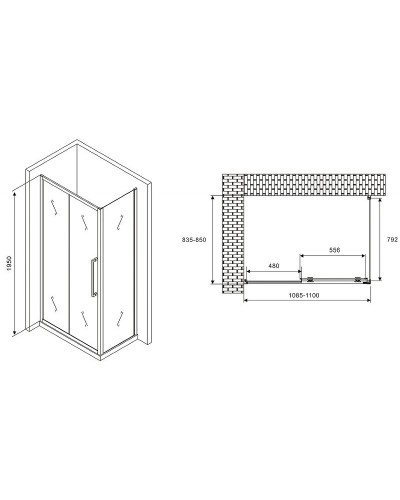Душевой уголок Abber Schwarzer Diamant 110x85 AG30110H-S85 профиль Хром стекло прозрачное