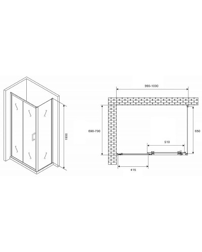 Душевой уголок Abber Schwarzer Diamant 100x70 AG301005-S705 профиль Хром стекло прозрачное