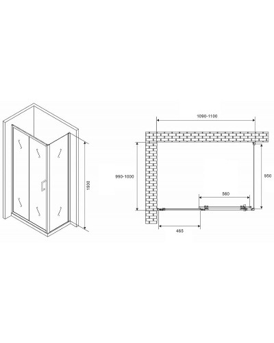 Душевой уголок Abber Schwarzer Diamant 110x100 AG301105-S1005 профиль Хром стекло прозрачное