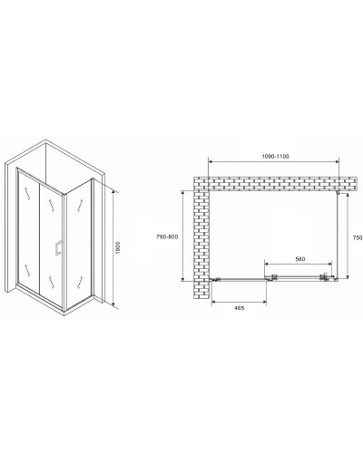 Душевой уголок Abber Schwarzer Diamant 110x80 AG301105-S805 профиль Хром стекло прозрачное