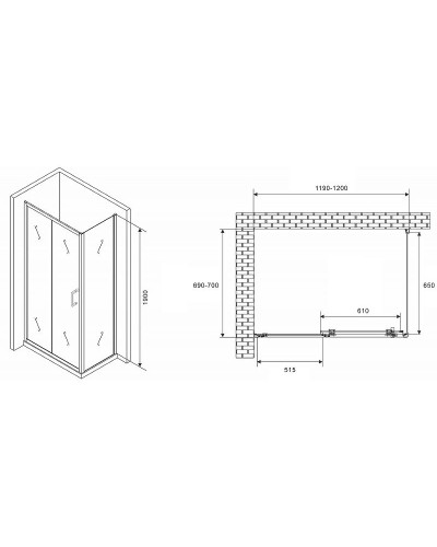 Душевой уголок Abber Schwarzer Diamant 120x70 AG301205-S705 профиль Хром стекло прозрачное