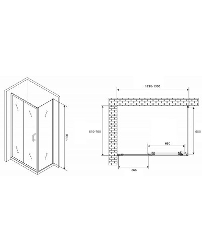 Душевой уголок Abber Schwarzer Diamant 130x70 AG301305-S705 профиль Хром стекло прозрачное