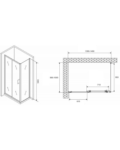 Душевой уголок Abber Schwarzer Diamant 140x100 AG301405-S1005 профиль Хром стекло прозрачное