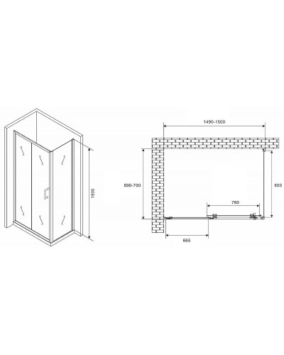 Душевой уголок Abber Schwarzer Diamant 150x70 AG301505-S705 профиль Хром стекло прозрачное