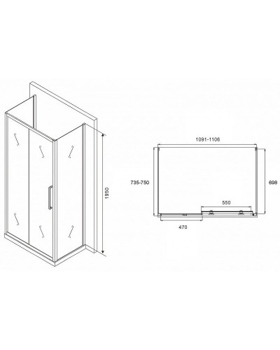 Душевой уголок Abber Schwarzer Diamant 110x75 AG30110MH-S75M-S75M профиль Хром стекло матовое