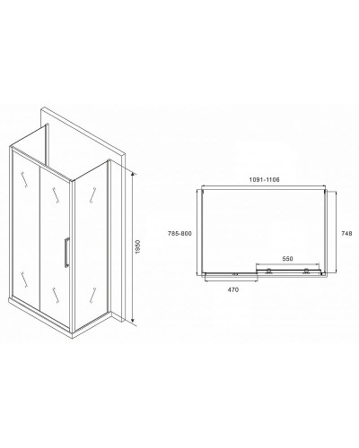 Душевой уголок Abber Schwarzer Diamant 110x80 AG30110MH-S80M-S80M профиль Хром стекло матовое